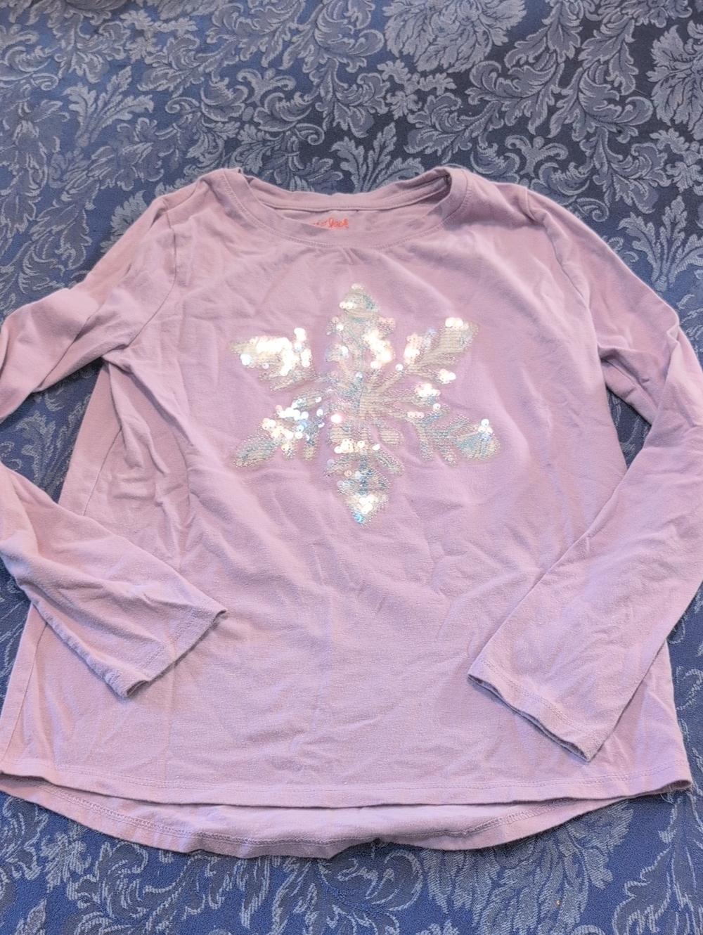 Girls' Long Sleeve Pink Sequin Snowflake Top